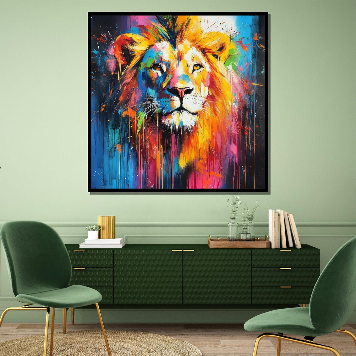 Rainbow Abstract Lion Portrait Colorful Paint Drip Art Poster - Image 4