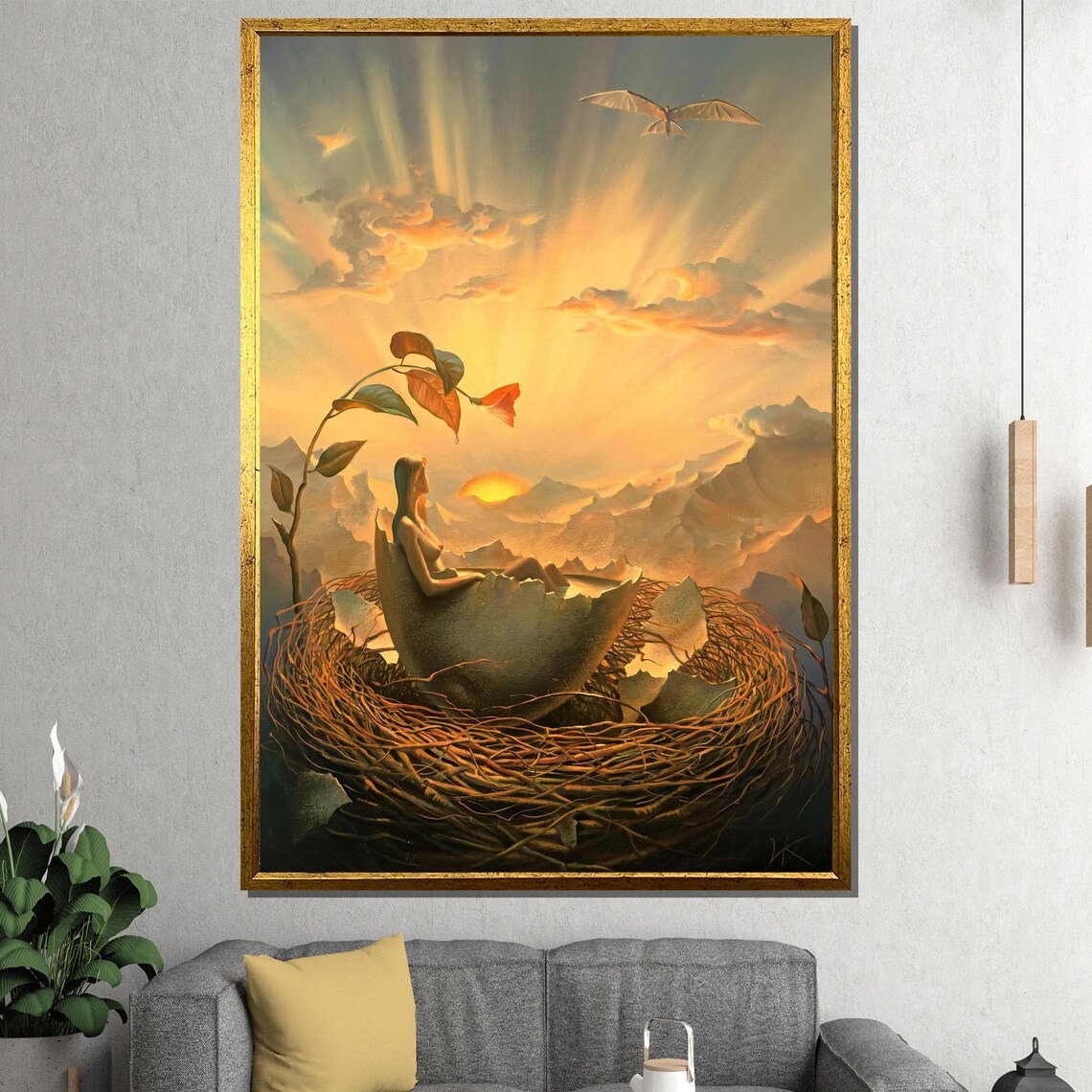 Vladimir Kush Sunrise Nest Woman Surrealist New Dawn Dream Poster