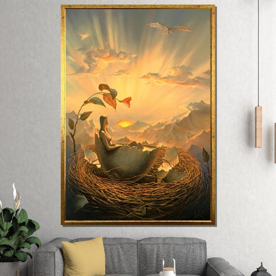 Vladimir Kush Print Woman In Nest Sunrise Art Surreal Wall Decor Fantasy Artwork For Home Or Office