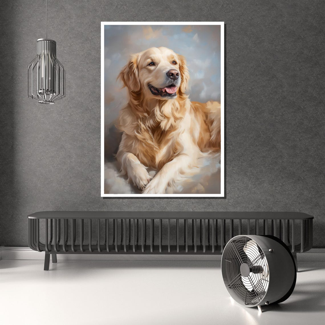 Smiling Golden Retriever Lying Down Dreamy Soft Pastel Pet Poster - Image 2