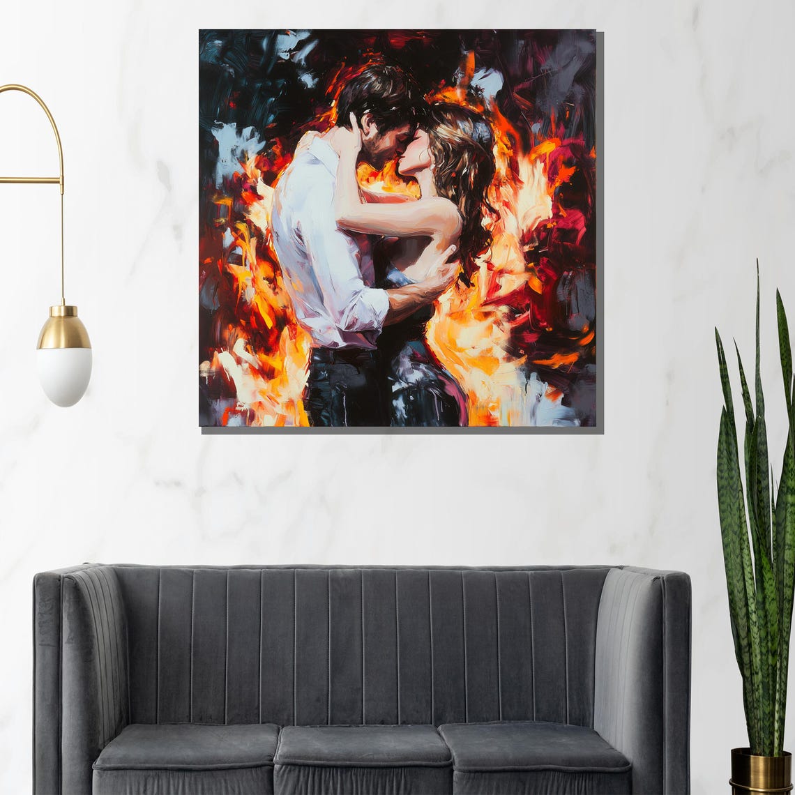 Intense Passionate Fiery Embrace Kiss Engulfed In Flames Poster - Image 2