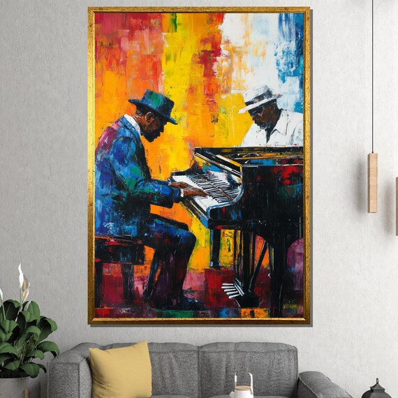 Soulful Jazz Piano Duo Players Vibrant Colorful Music Art Poster