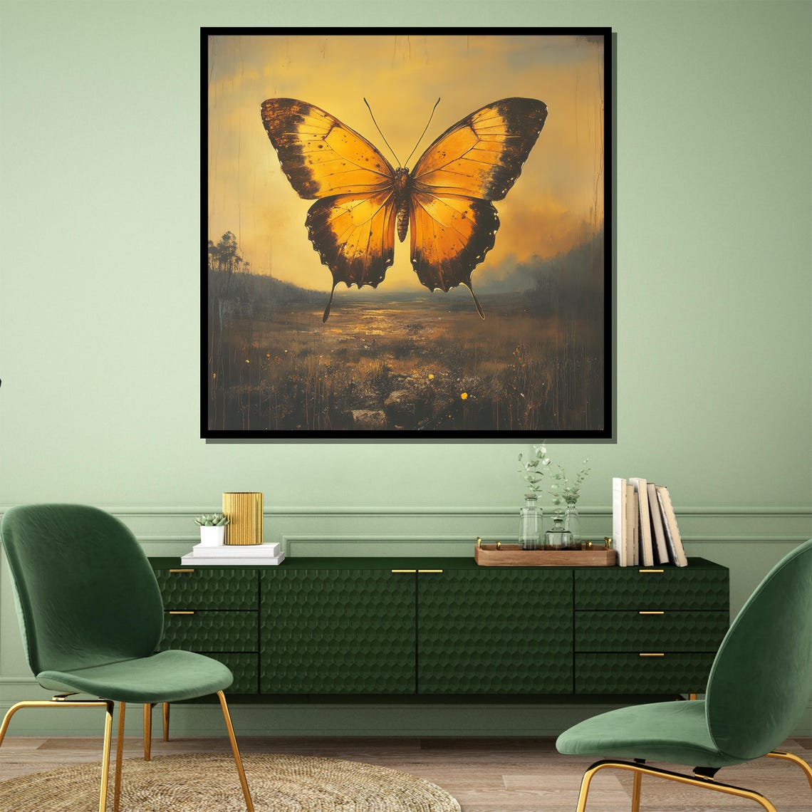 Giant Golden Butterfly Floating Over Sunset Marsh Dream Poster - Image 4