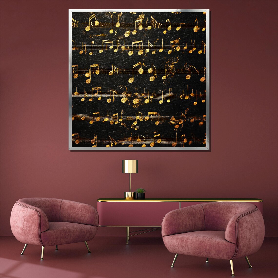 Golden Musical Notes Black Sheet Music Elegant Art Wall Poster - Image 3