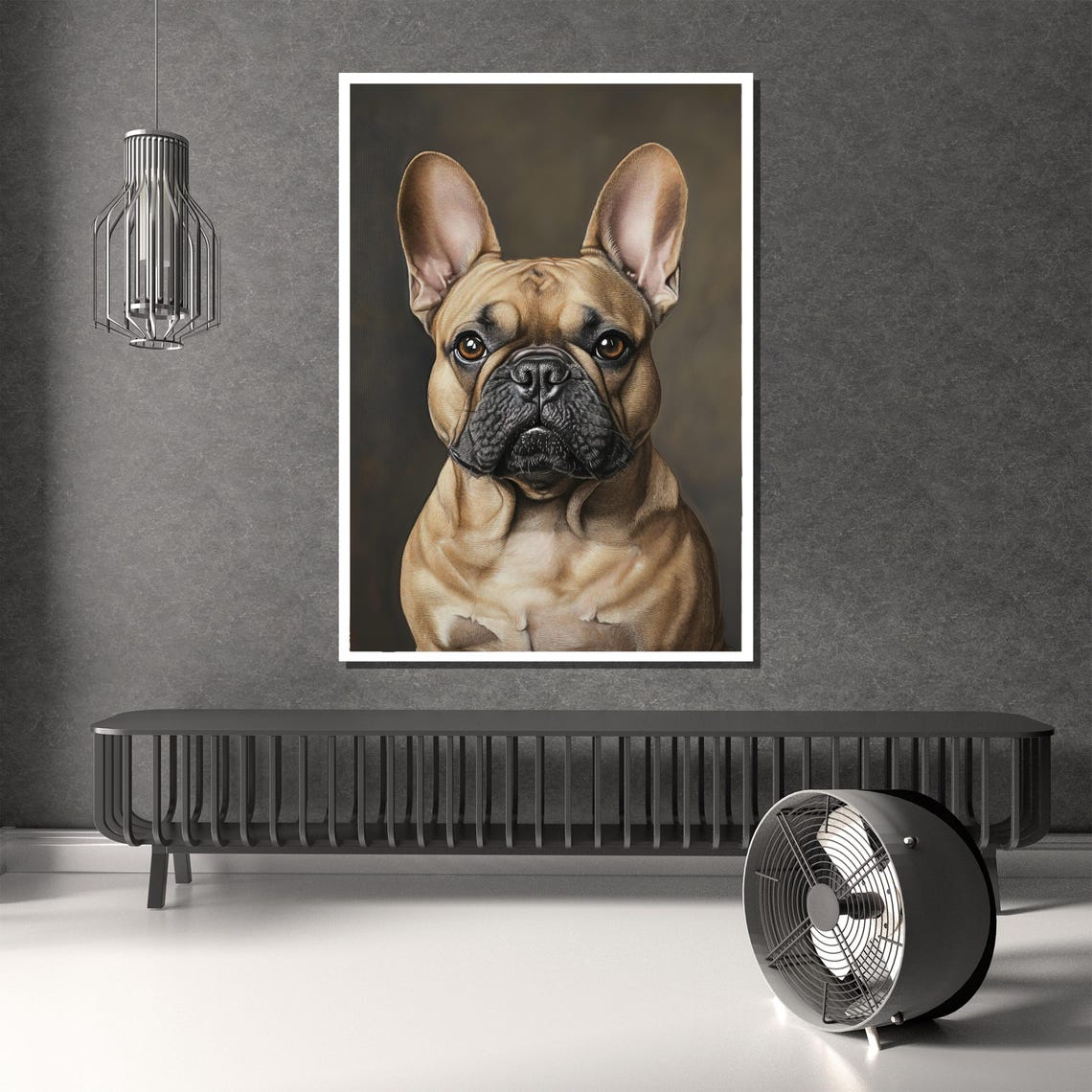 Realistic French Bulldog Portrait Dark Background Pet Poster - Image 2