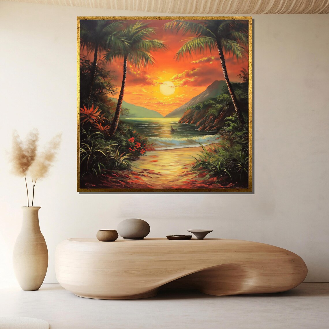 Tropical Sunset Painting, Vibrant Coastal Decor
