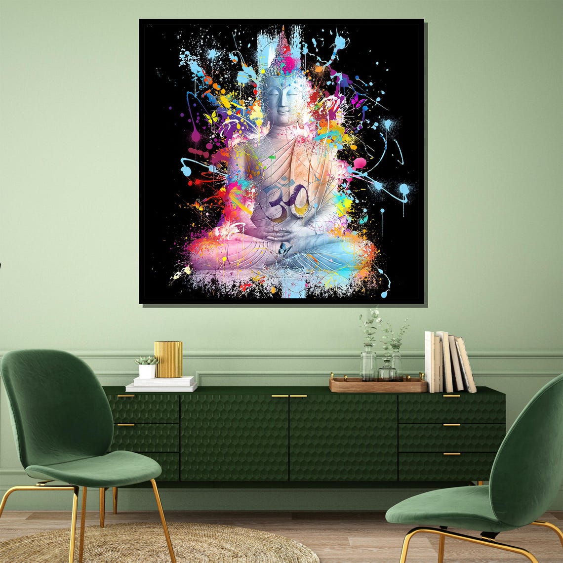 Buddha Meditation Painting With Colorful Paint Splash Poster - Image 4
