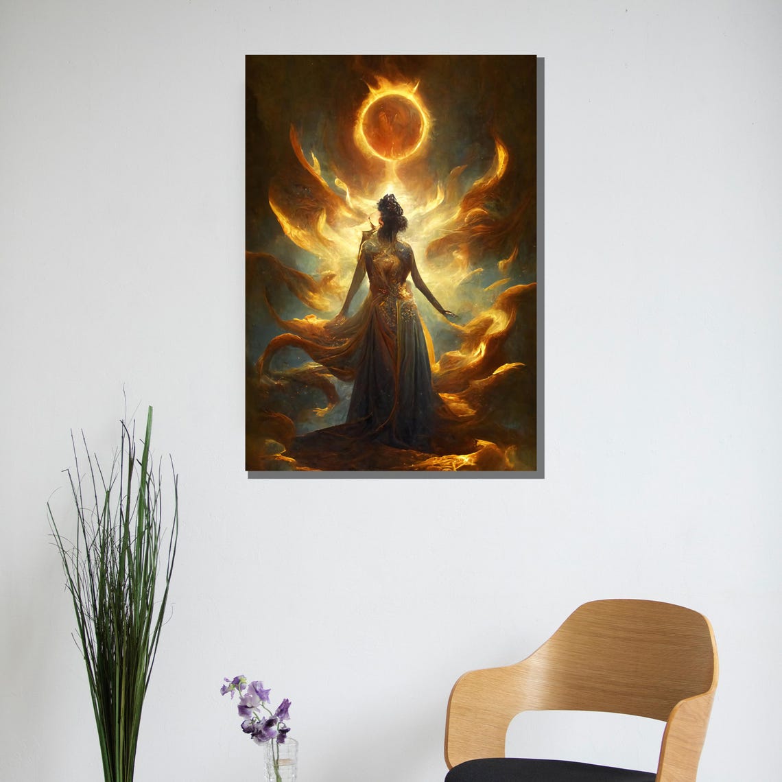 Divine Goddess Golden Flames Solar Eclipse Mystic Art Poster - Image 2