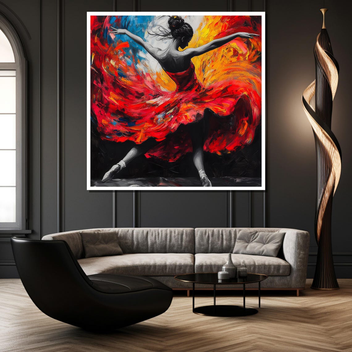 Fiery Dancer in Swirling Red Gown Bold Expressionist Brushwork Poster - Image 2