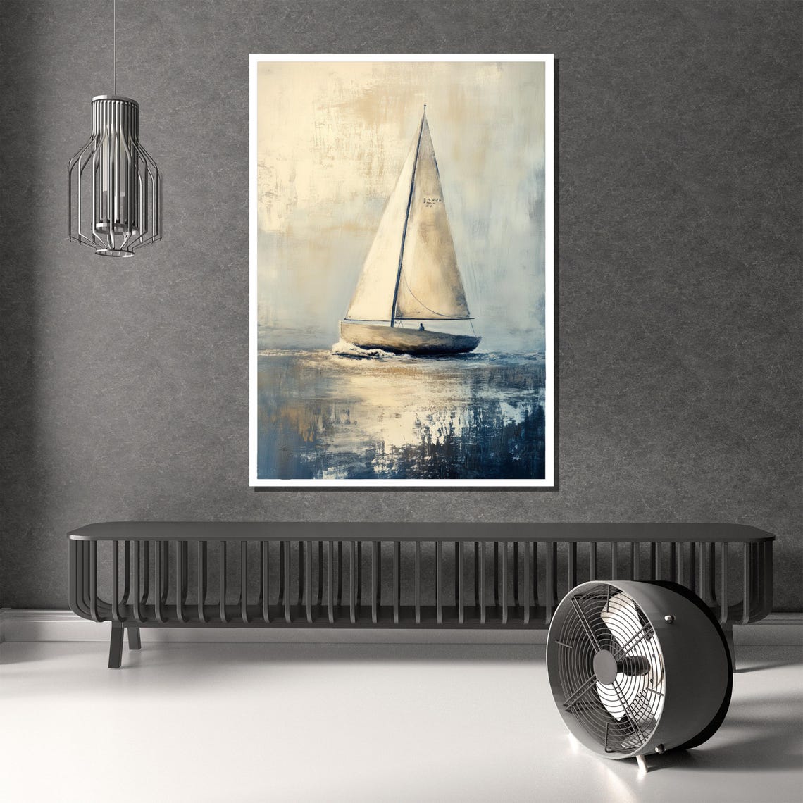 Minimalist Sailboat Wall Art Framed Nautical Print Coastal Ocean Artwork Large Modern Dcor For Home Or Office - Image 2