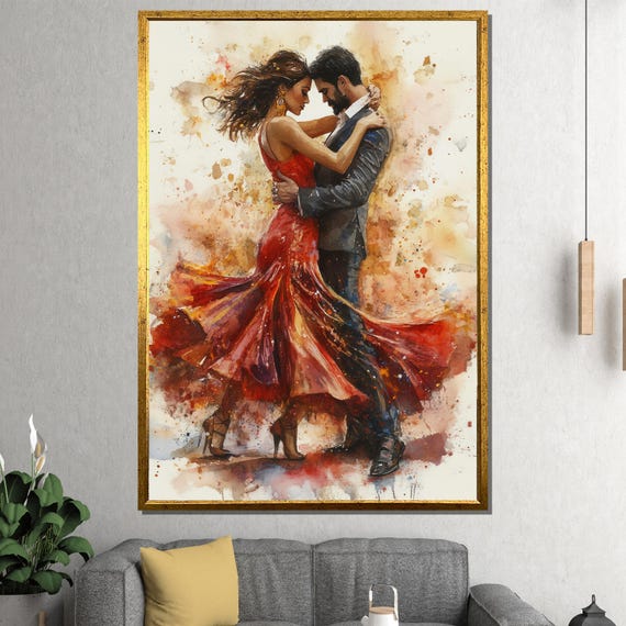 Romantic Couple Dance Painting Passionate Wall Art Gift For Love And Elegance In Modern Home Decor