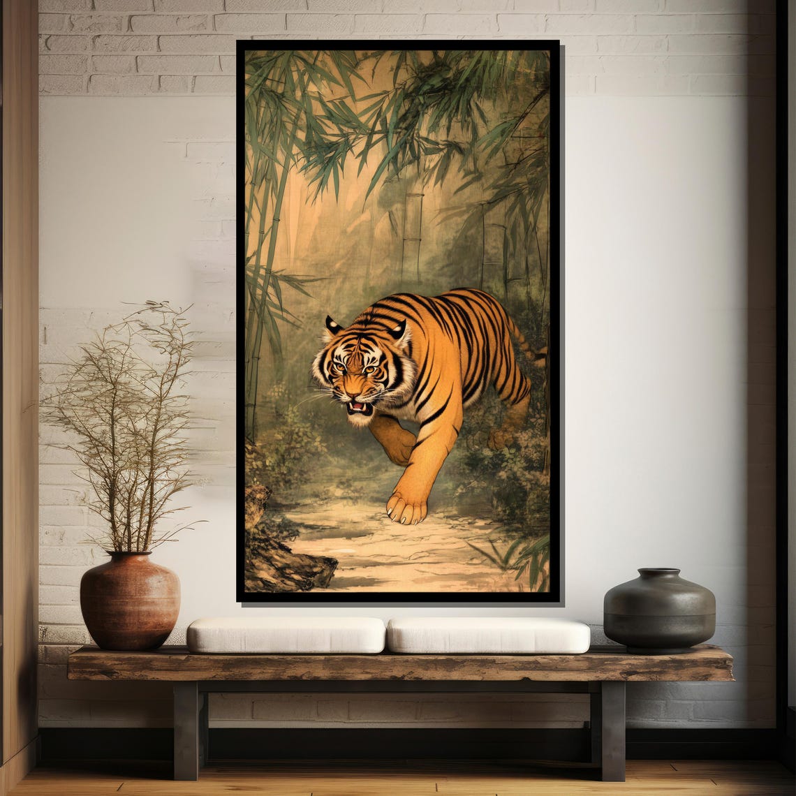 Tiger Walking Through a Misty Bamboo Forest Asian Style Poster - Image 4