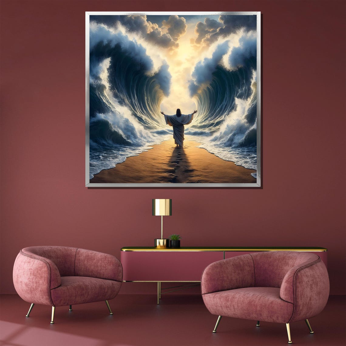 Moses Parting the Red Sea Between Towering Waves Biblical Poster - Image 5