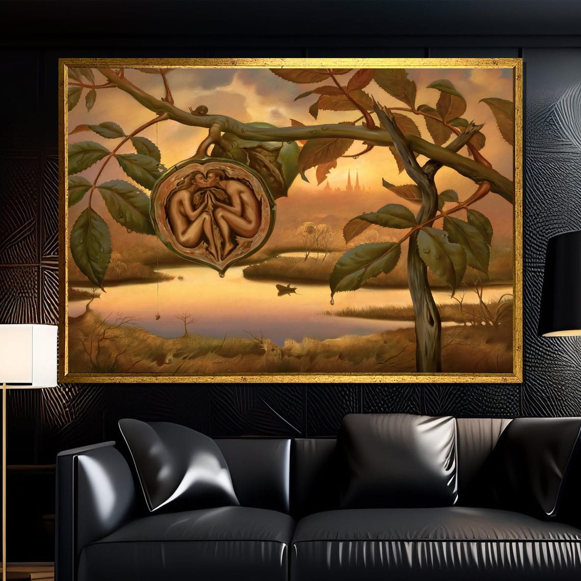 Vladimir Kush Walnut Shell Lovers Surrealist Sunset River Poster