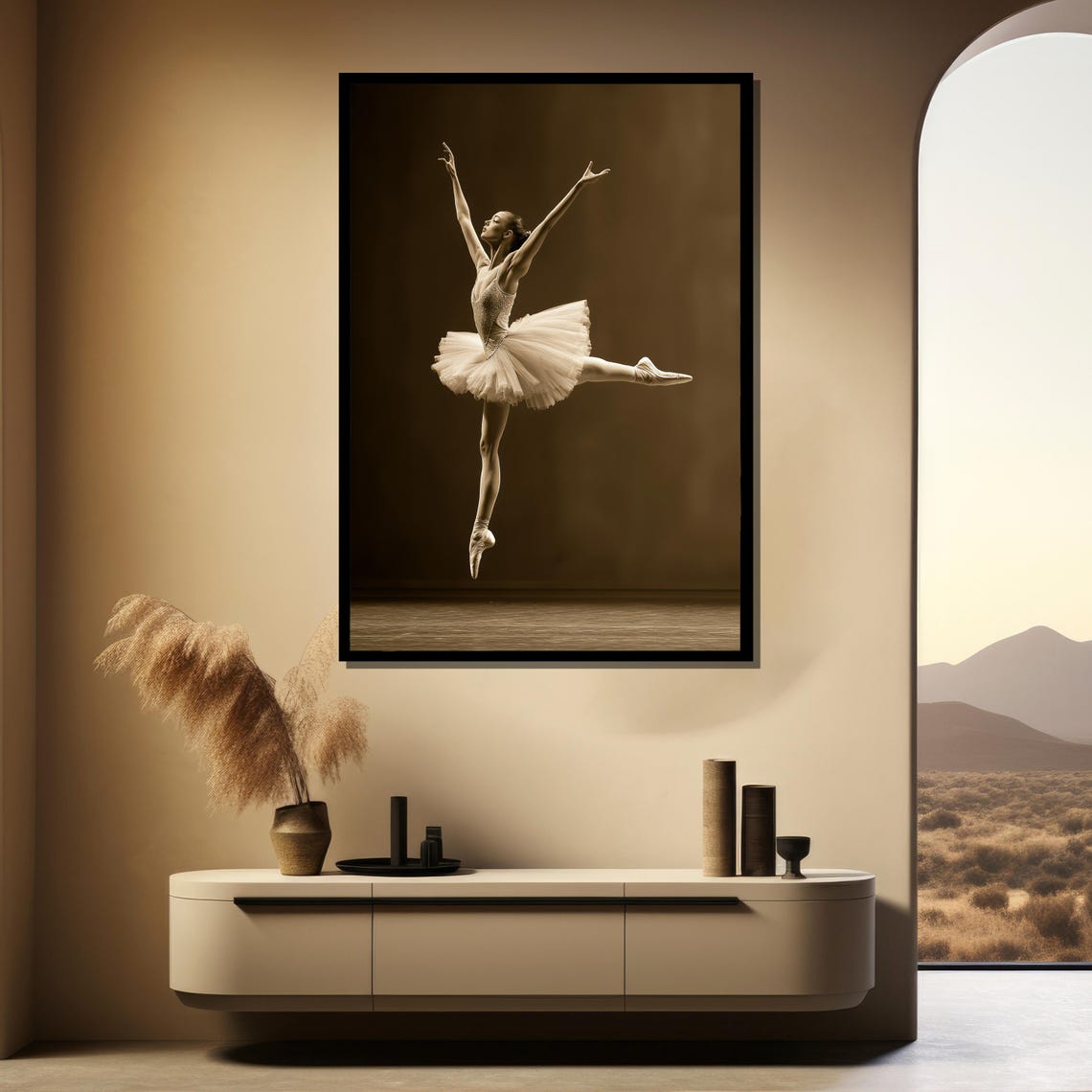 Sepia Ballerina Captured Mid Leap in a Classic Ivory Tutu Poster - Image 4