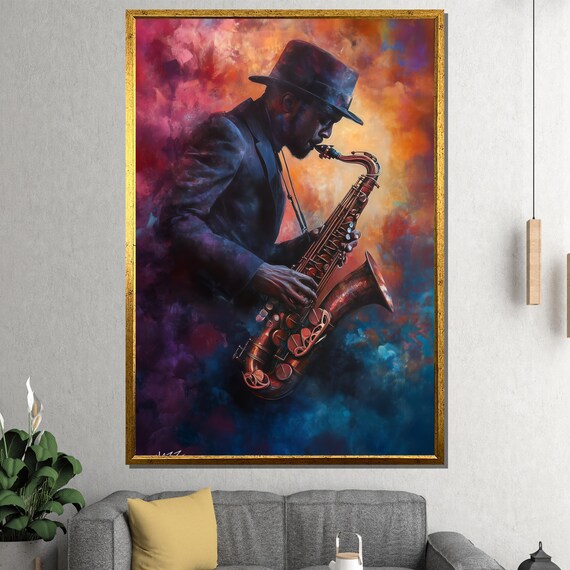 Jazz Saxophonist Fiery Watercolor Musician Painting Wall Poster