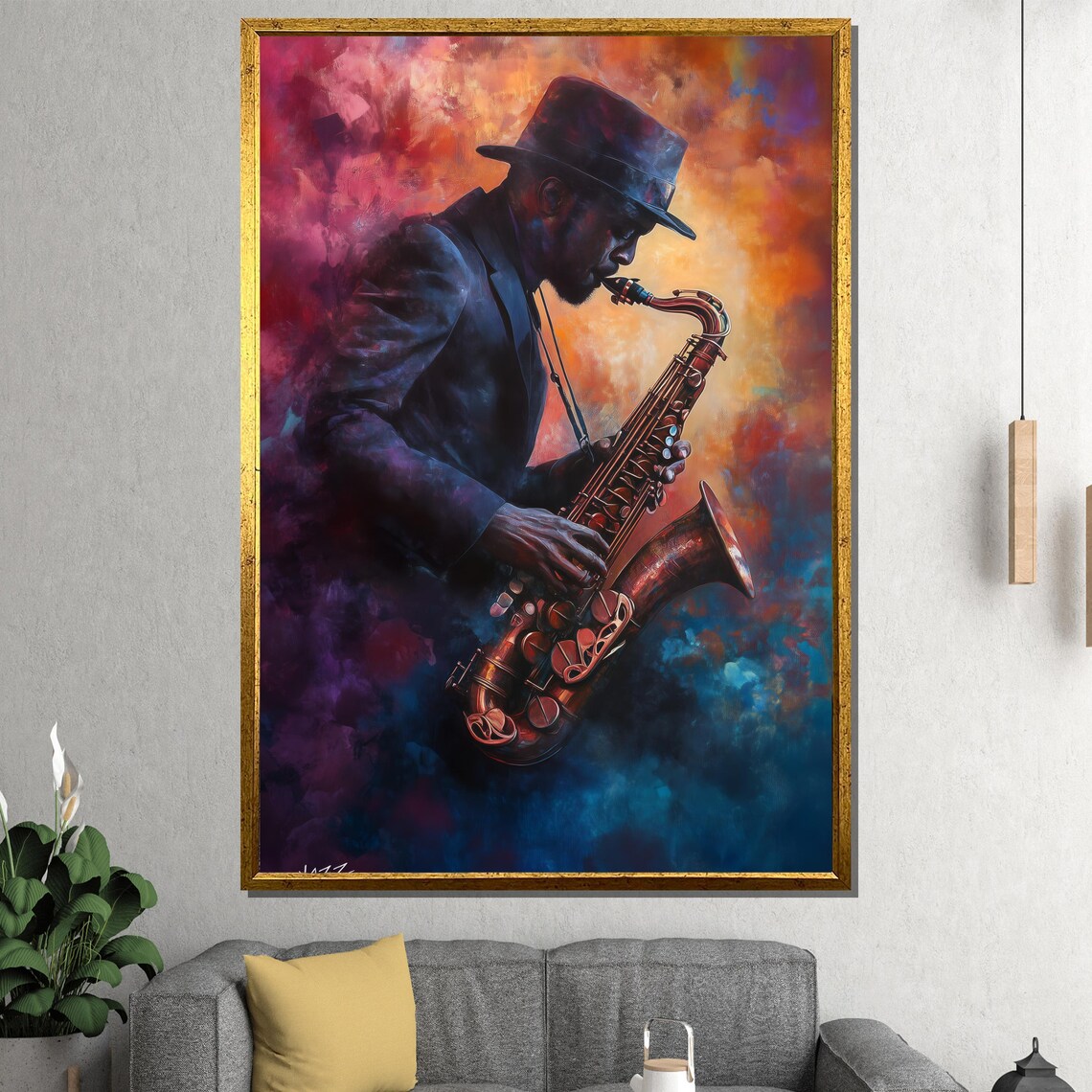 Jazz Saxophonist Fiery Watercolor Musician Painting Wall Poster