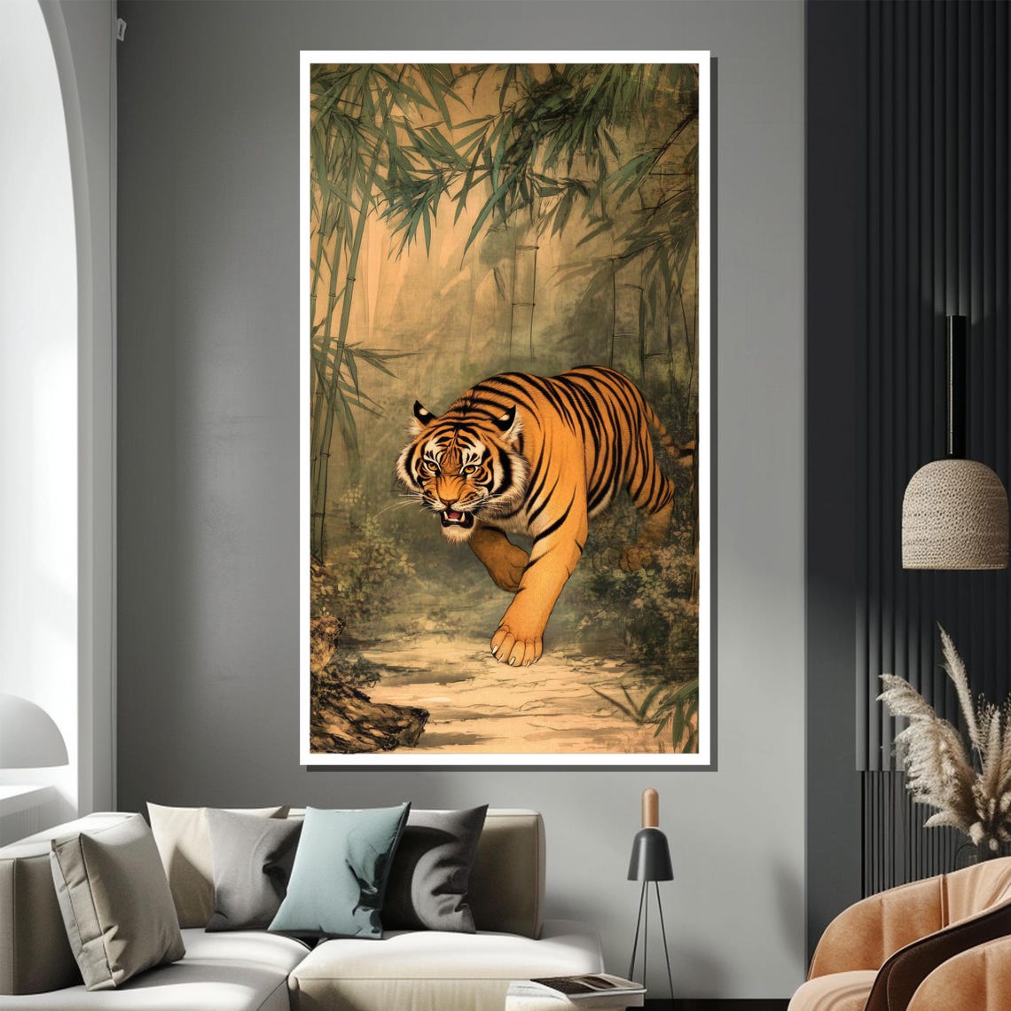 Tiger Walking Through a Misty Bamboo Forest Asian Style Poster - Image 2