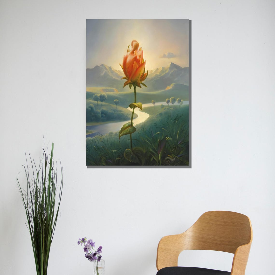 Vladimir Kush Rose Bud Embrace Surrealist Valley Sunset Poster - Image 3