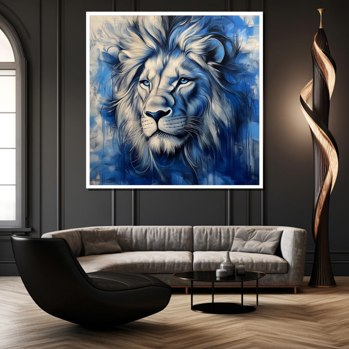 Majestic Blue Lion Painting Bold And Unique Gift For Animal Art Enthusiasts - Image 2