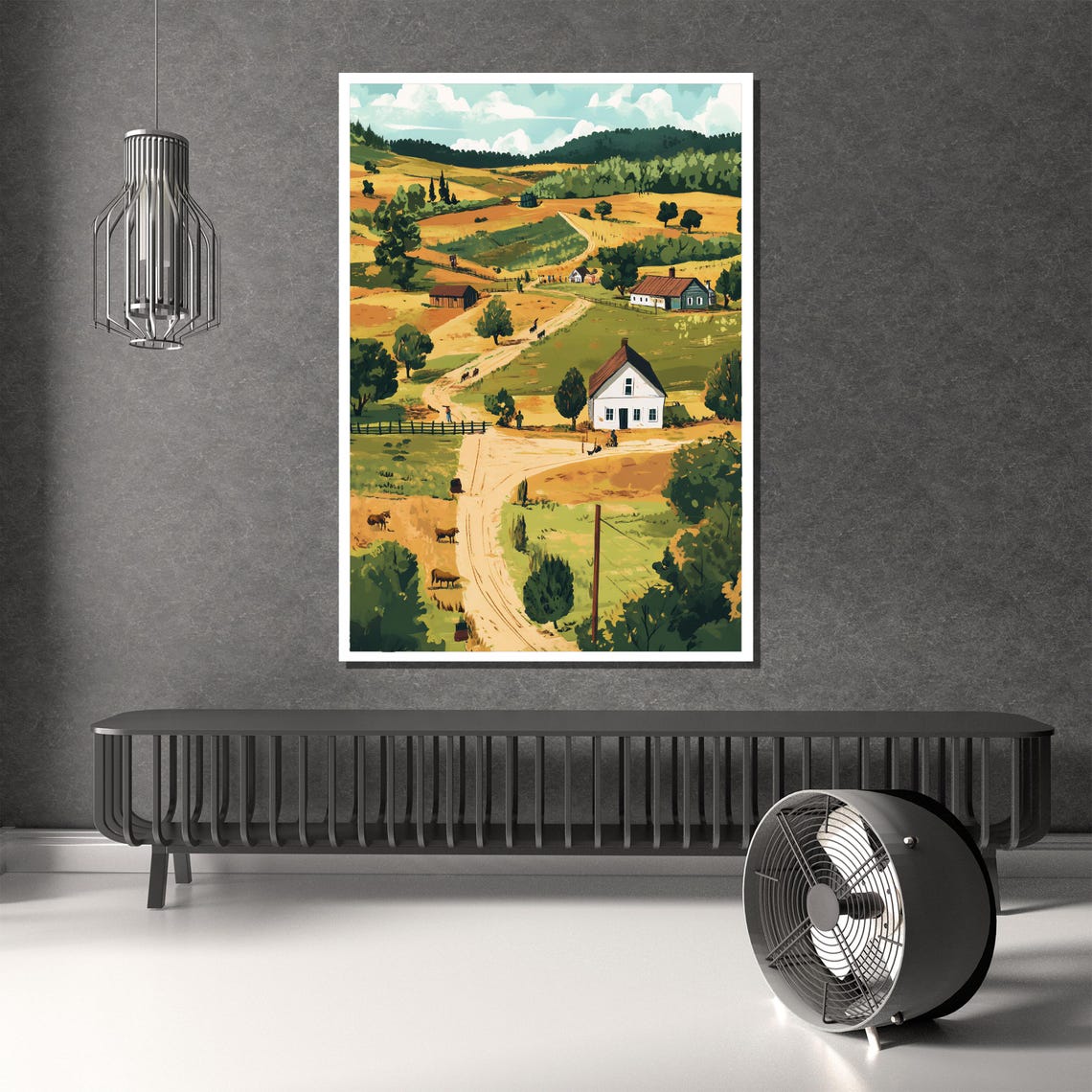 Vintage Countryside Farm Village Retro Rural Landscape Poster - Image 2