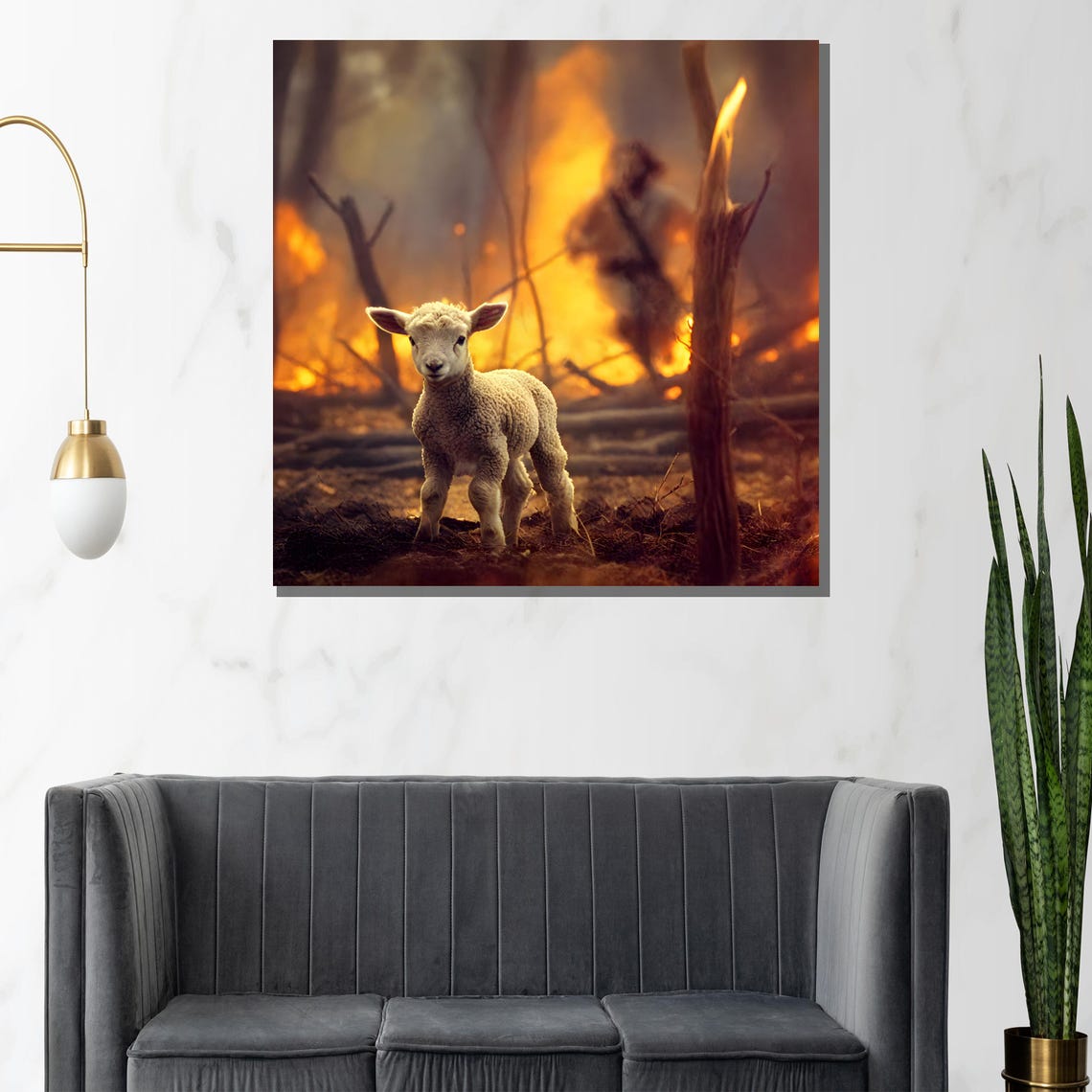 Lamb in Burning Forest Fire Shepherd Christian Symbolism Poster - Image 3