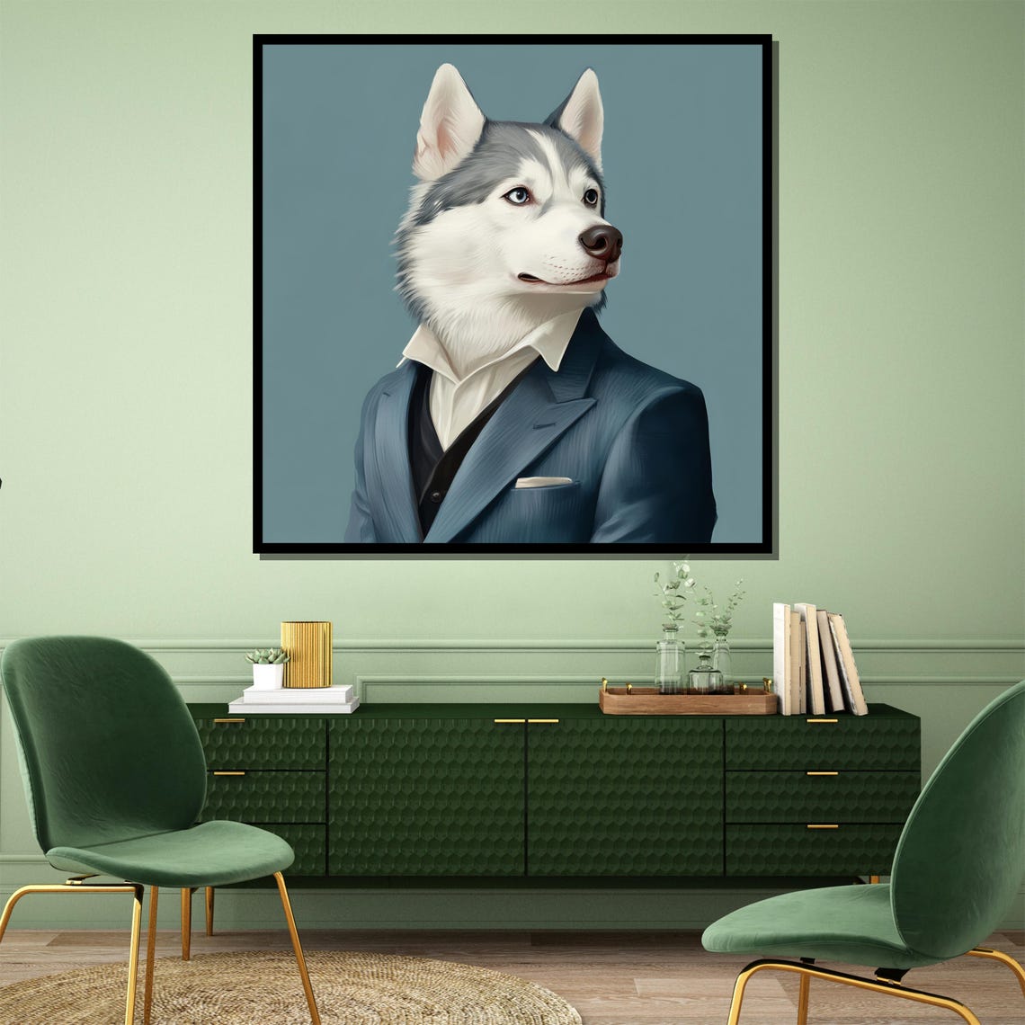 Dapper Husky In Tailored Navy Suit Funny Dog Portrait Poster - Image 4