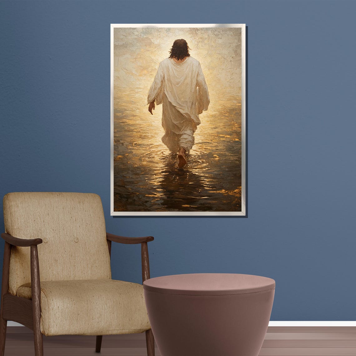 Jesus Walking on Water Golden Amber Textured Impasto Art Poster - Image 5