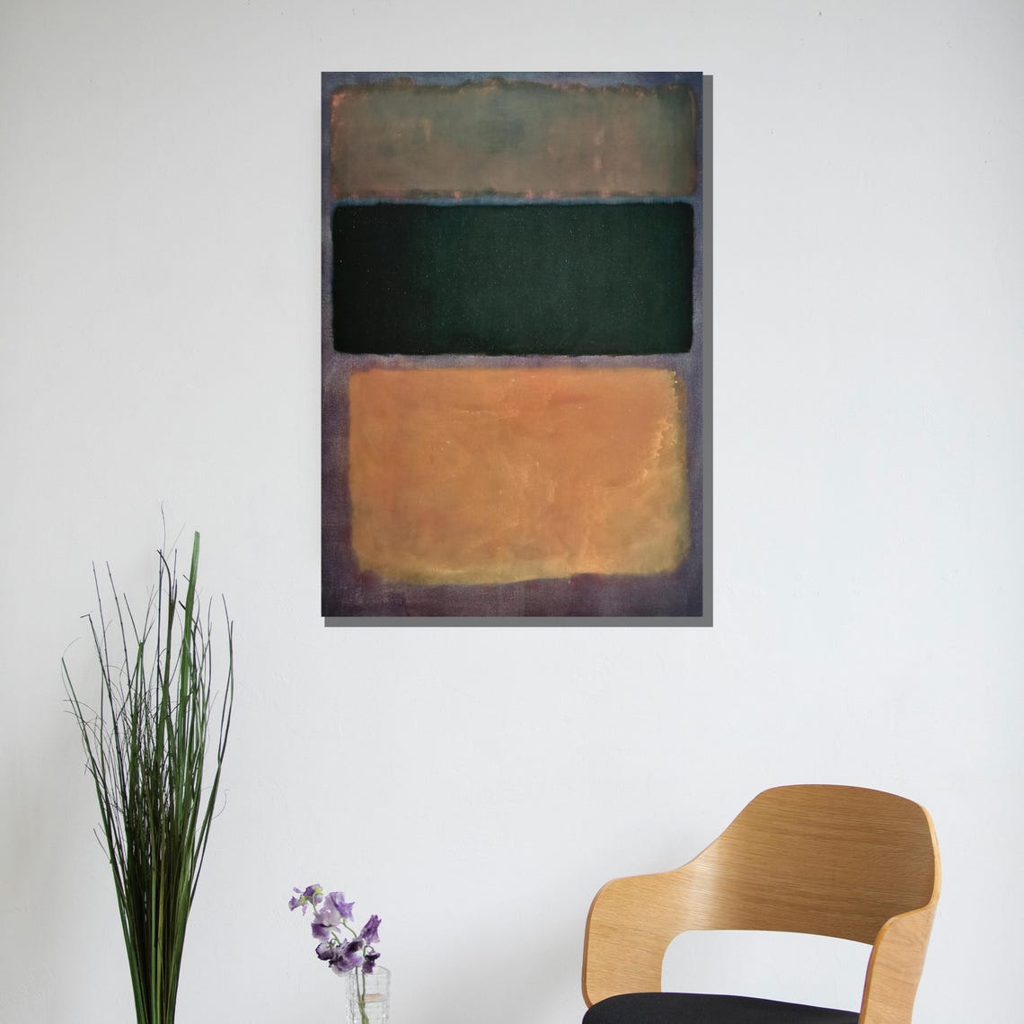 Ochre and Forest Green Soft Color Block Modern Painting Poster - Image 3