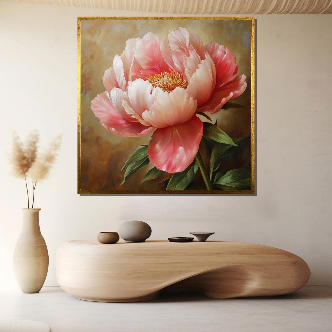 Blush Pink Peony Bloom in Soft Romantic Painterly Floral Art Poster