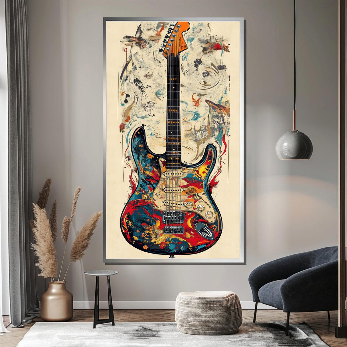 Psychedelic Electric Guitar Painting in Vibrant Colors Poster - Image 3