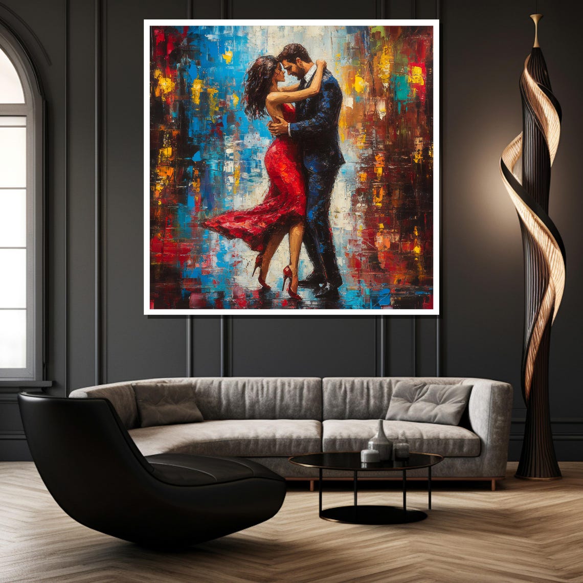 Romantic Tango Couple Embrace Painting in Red and Blue Poster - Image 2