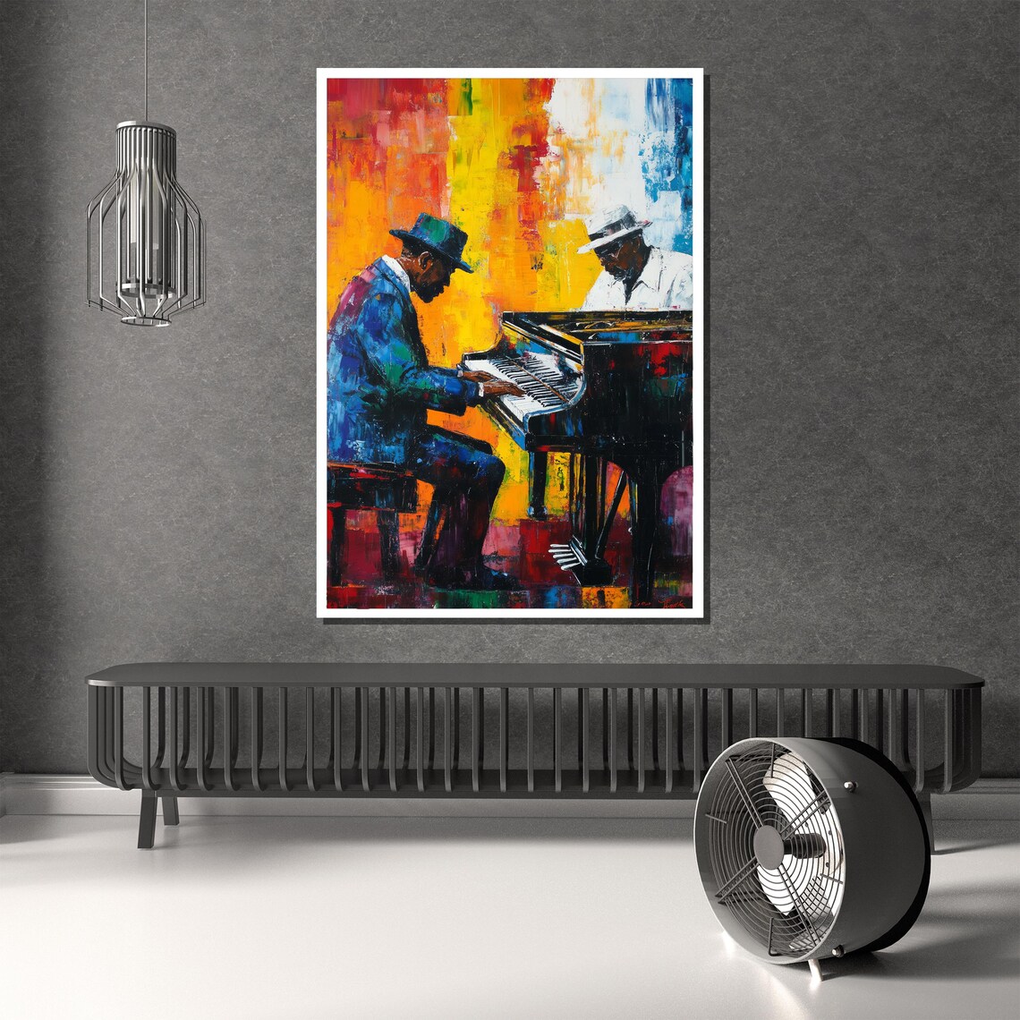 Soulful Jazz Piano Duo Players Vibrant Colorful Music Art Poster - Image 3