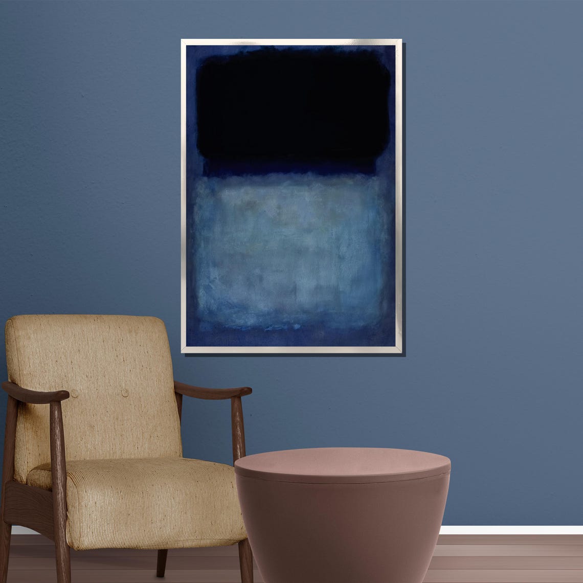 Midnight Black and Smoky Blue Moody Color Field Abstract Poster - Image 5