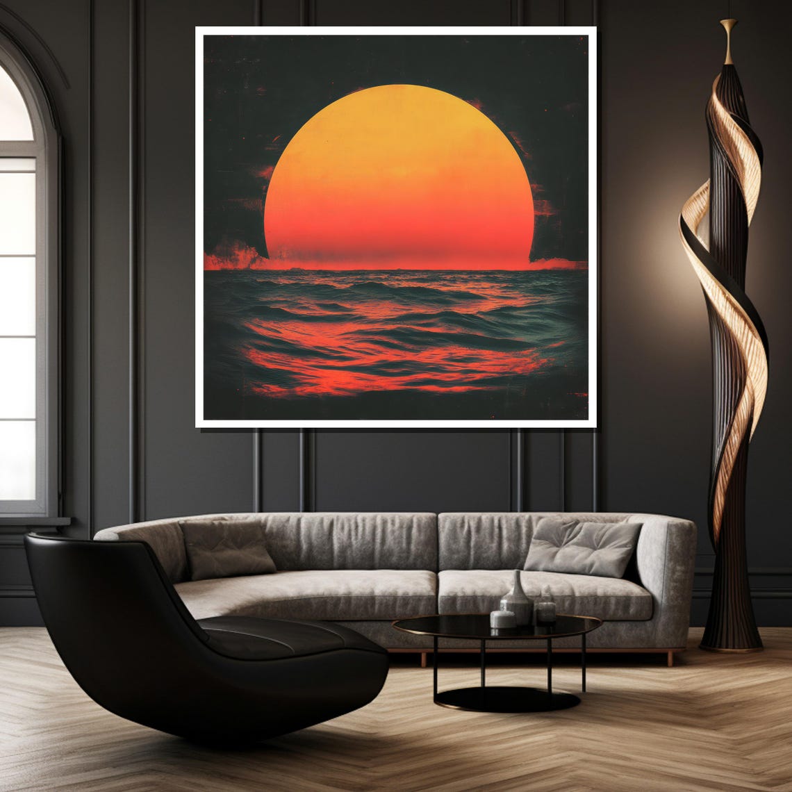 Modern Sunset Ocean Wall Art Abstract Coastal Print Bold Red And Black Design Nautical Home Decor Gift For Art Lovers - Image 2