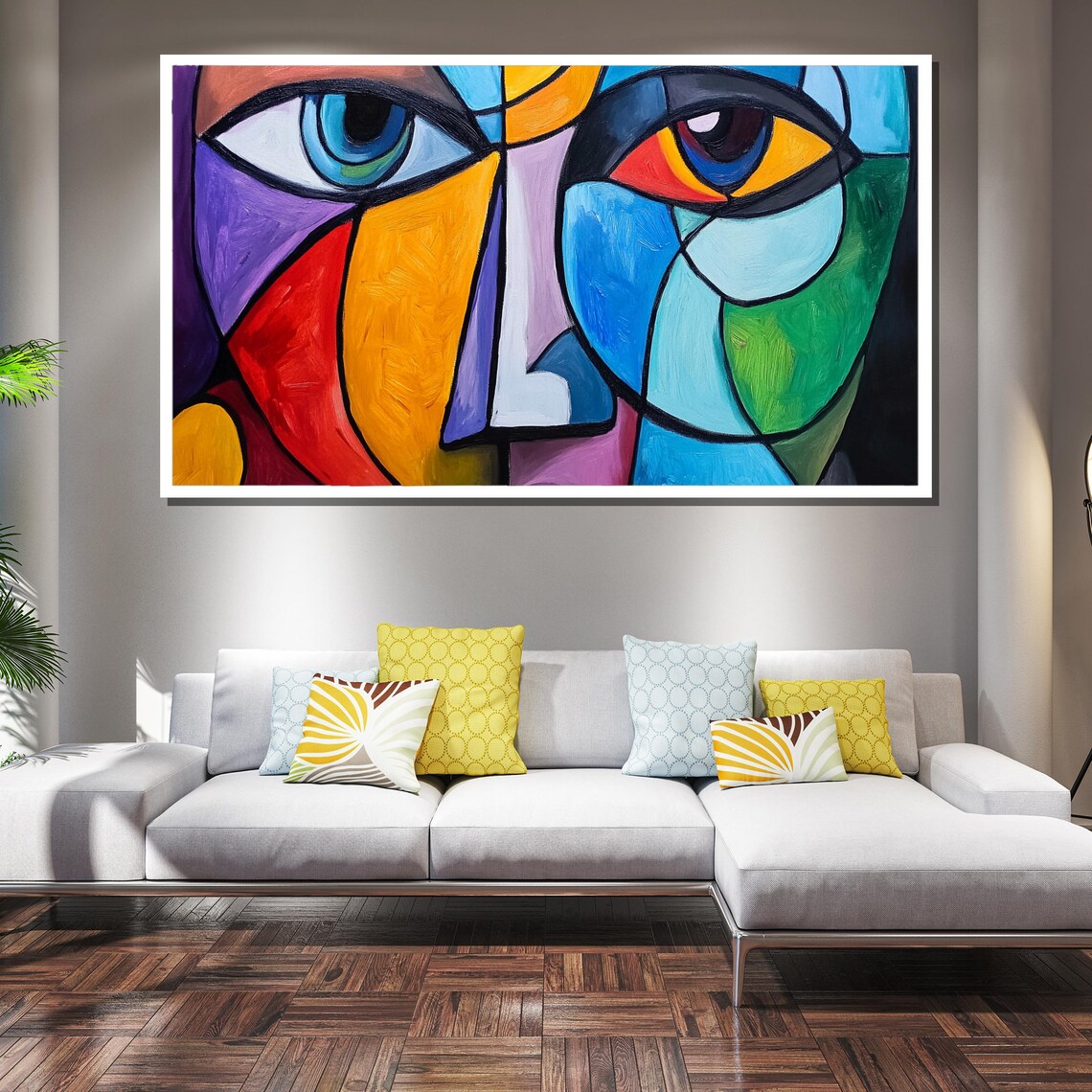 Vibrant Cubist Face Painting Colorful Abstract Wall Art Luxury Home Decor Gift For Artistic Spaces - Image 2