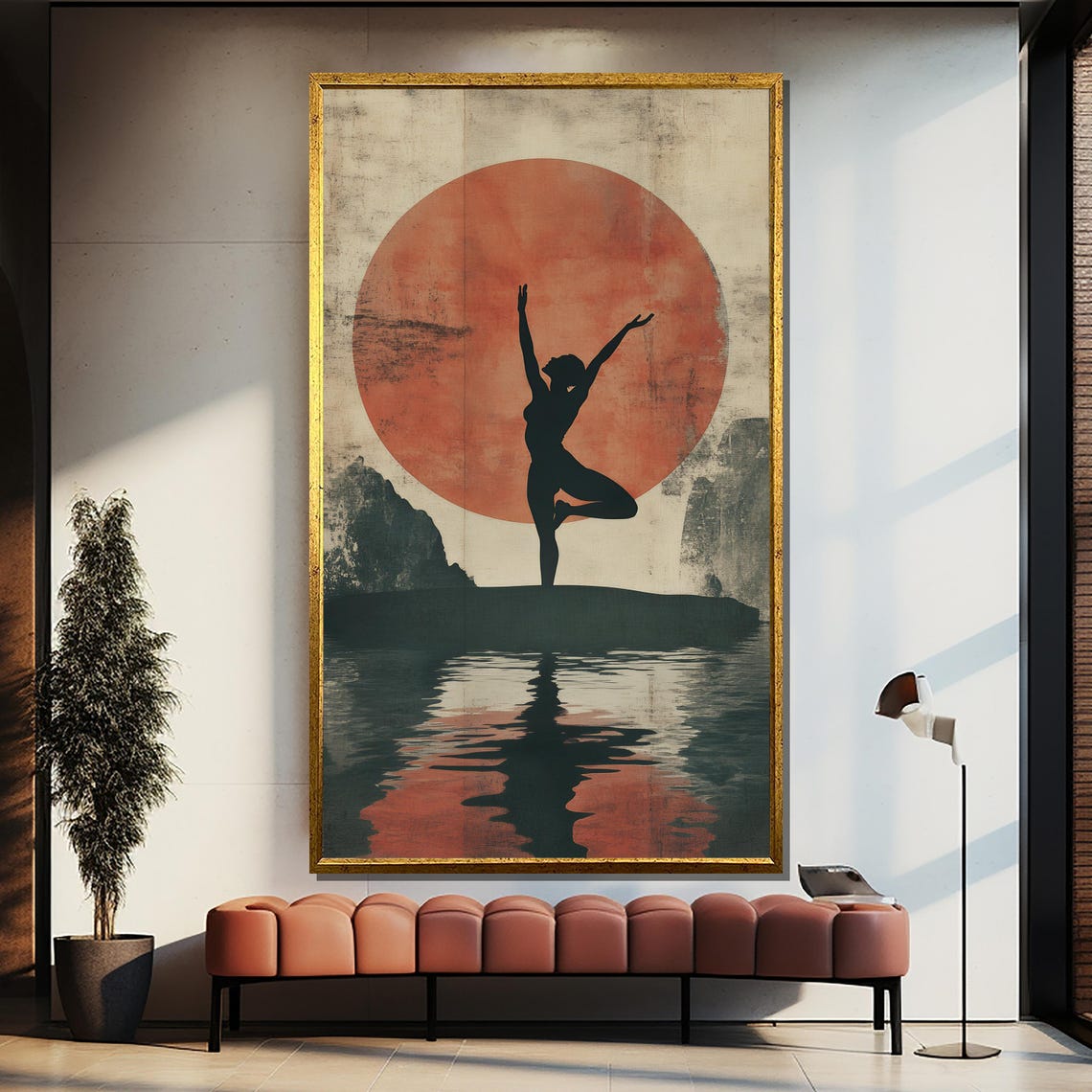 Sunset Yoga Silhouette Painting Minimalist Wall Art And Gift For Wellness Yoga And Home Decor