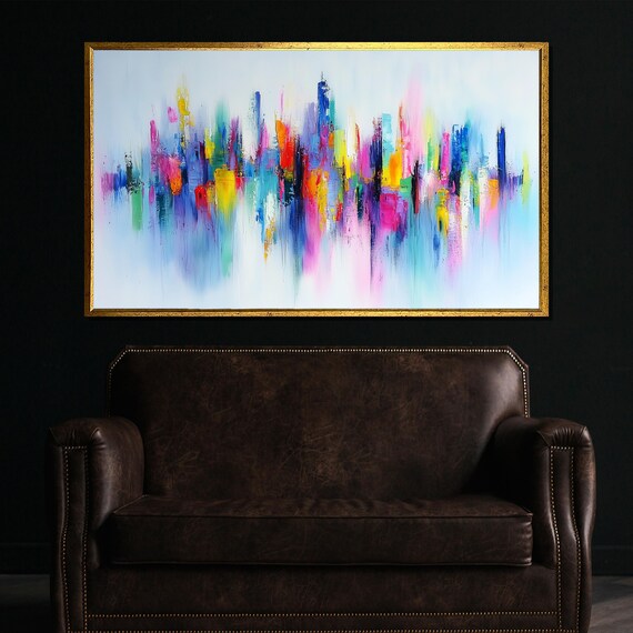 Vibrant Abstract Cityscape Painting Modern Colorful Wall Art Luxury Home Decor Gift For Urban Art Lovers