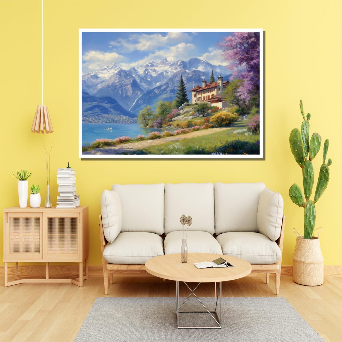 Alpine Lakeside Villa Snowy Peaks Blooming Garden Art Poster - Image 2