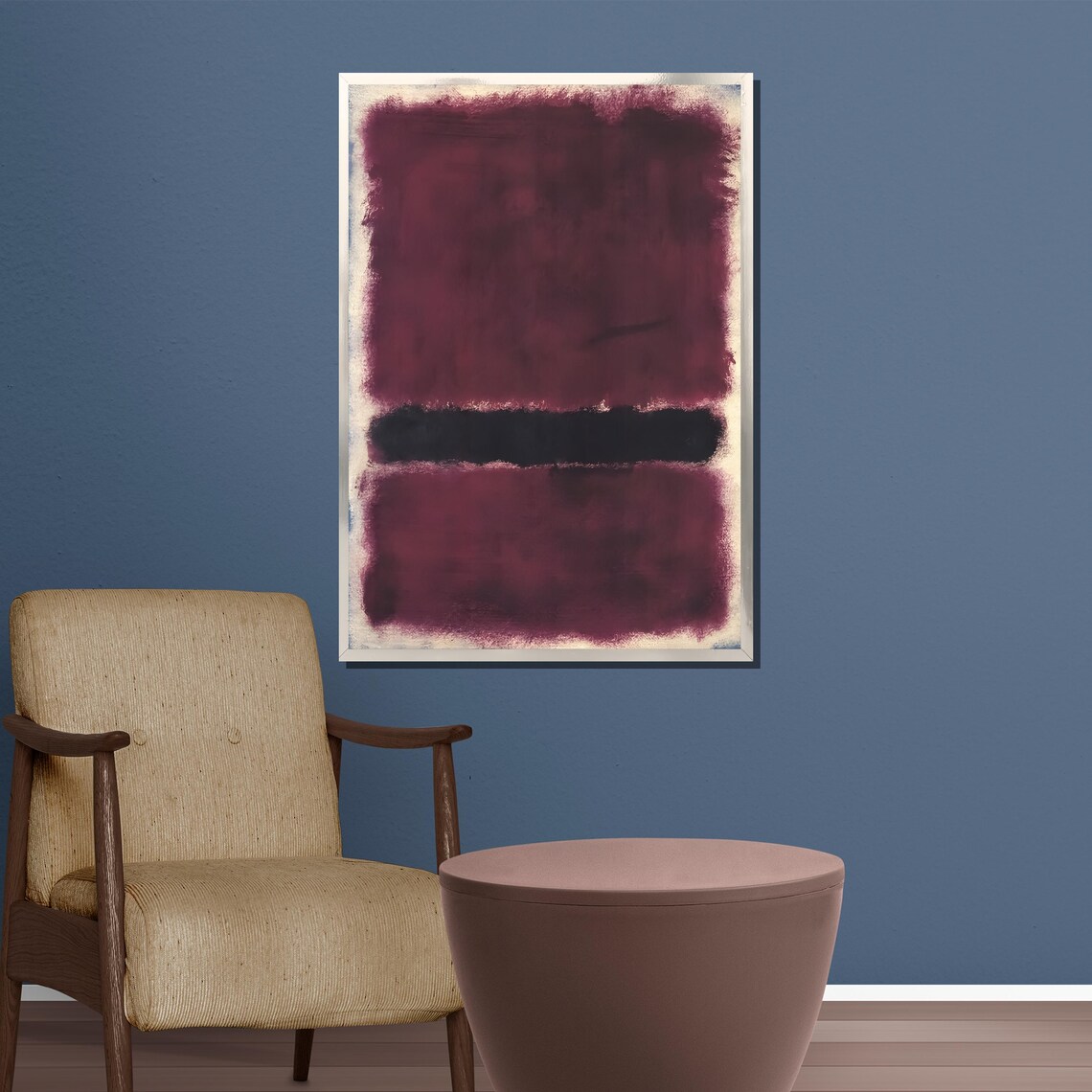 Burgundy Color Field Painting With Bold Black Band Abstract Poster - Image 5