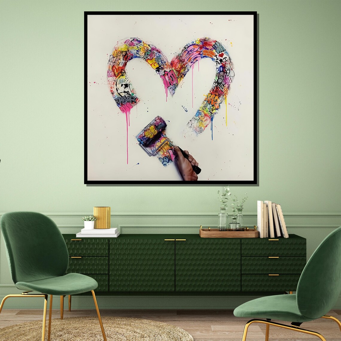 Hand Painting A Colorful Graffiti Heart With A Roller Poster - Image 4