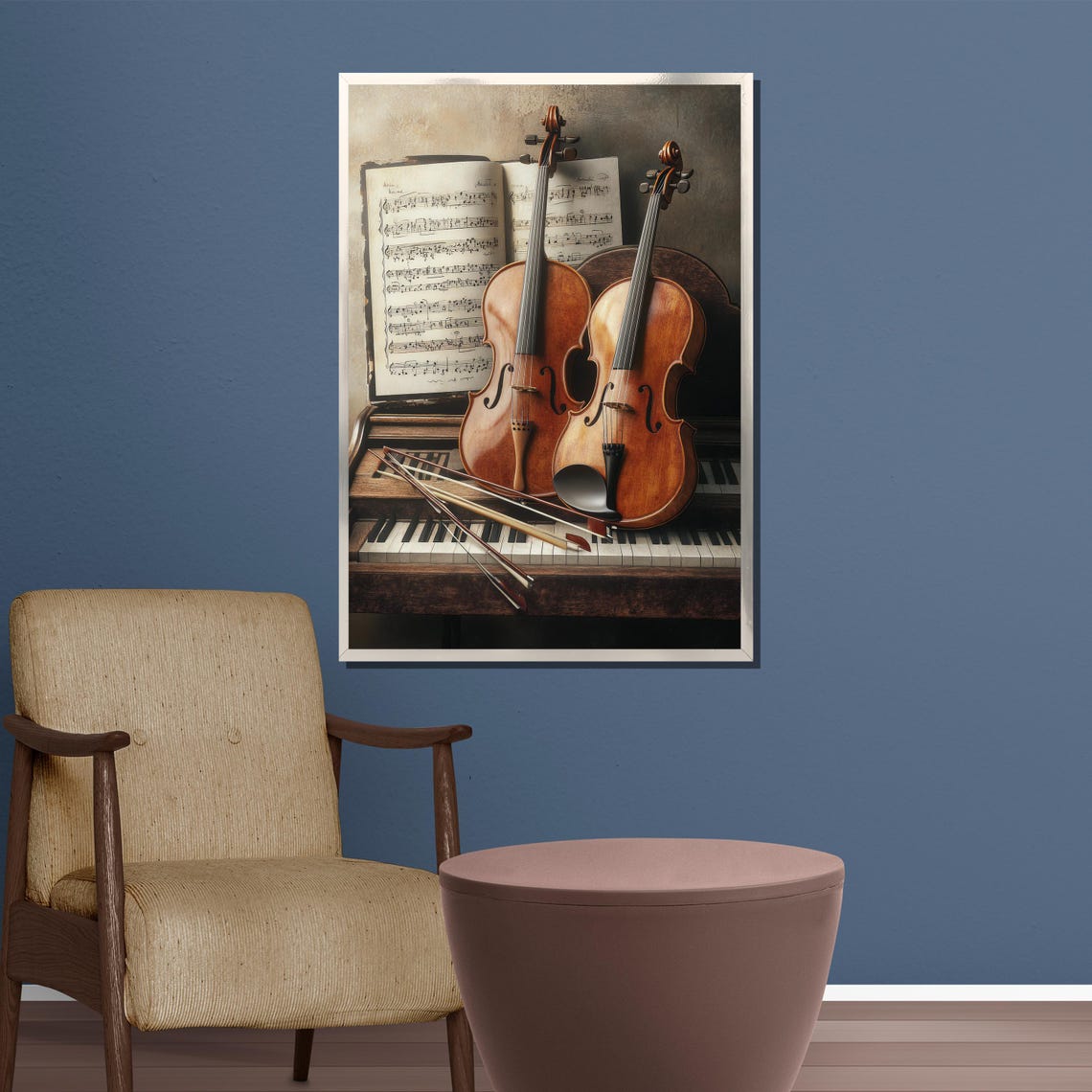 Two Violins Resting on Piano Keys Classical Still Life Art Poster - Image 3