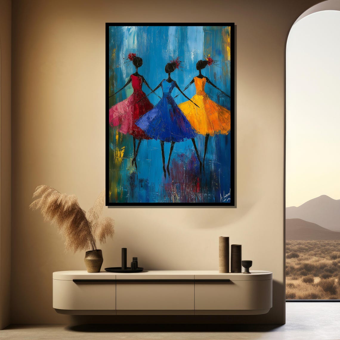 Three Dancing Ladies Colorful Dresses Abstract Dance Wall Poster - Image 4
