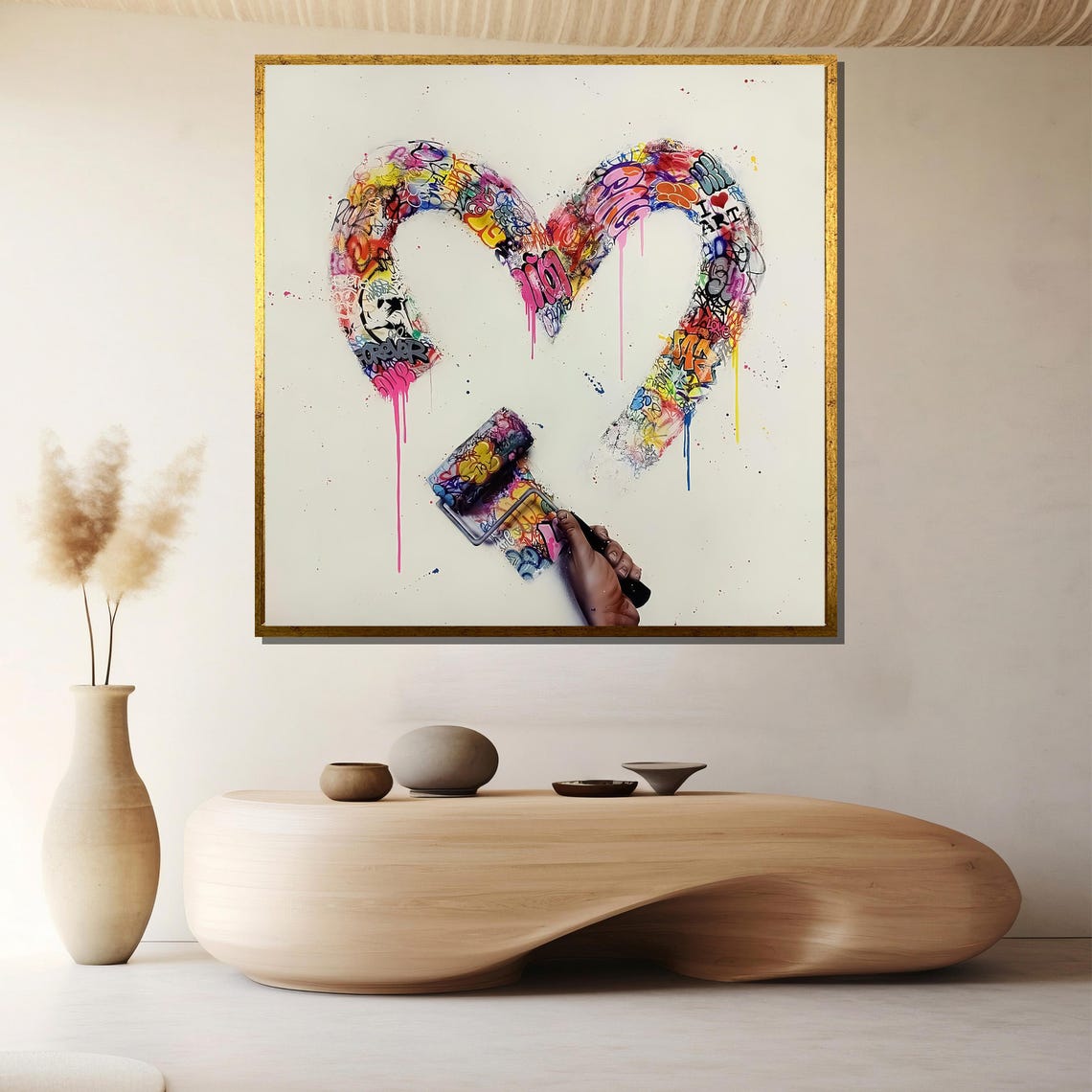 Hand Painting A Colorful Graffiti Heart With A Roller Poster