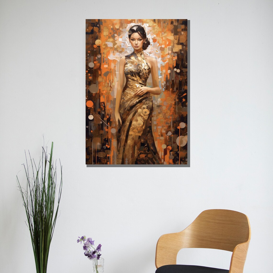 Golden Elegance Woman In A Shimmering Gold Gown On Amber Poster - Image 2