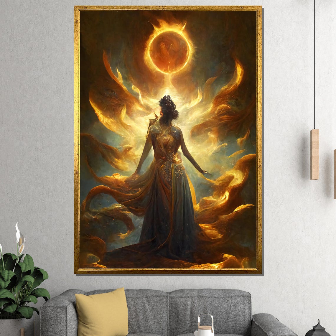 Divine Goddess Golden Flames Solar Eclipse Mystic Art Poster