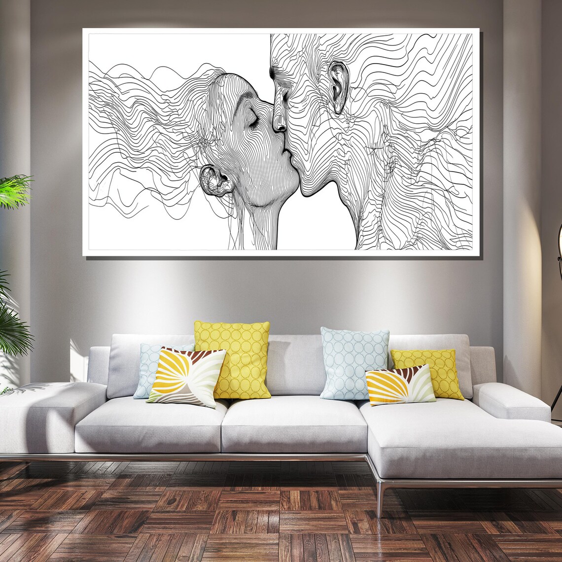 Abstract Line Art Couple Painting Modern Black And White Wall Art Luxury Home Decor Gift For Romantic Spaces - Image 2