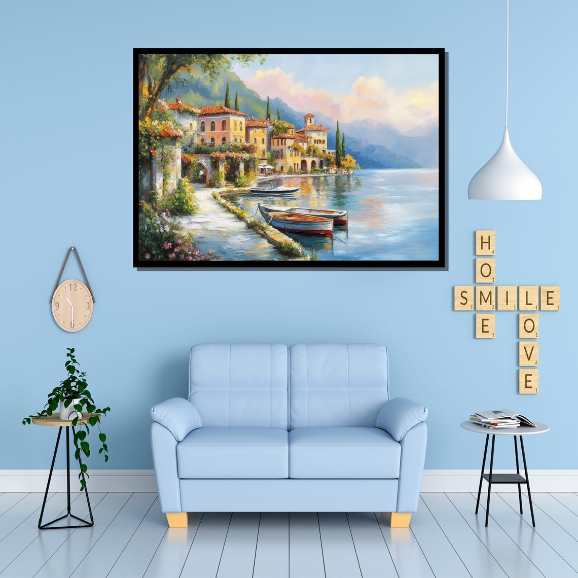 Charming Lakeside Village Villas Boats Mediterranean Art Poster - Image 4