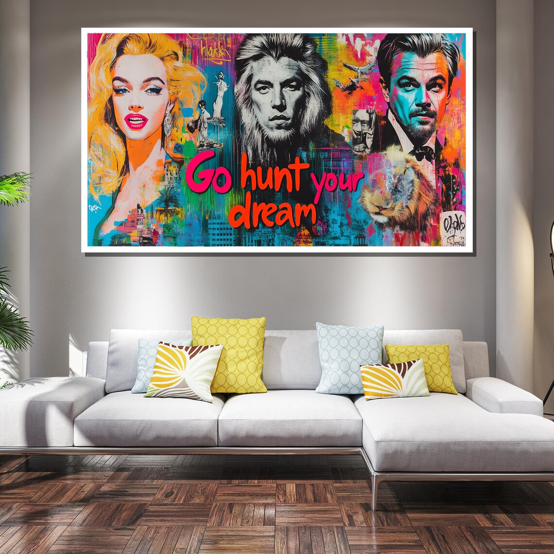Go Hunt Your Dream Colorful Motivational Pop Art Collage Poster - Image 3
