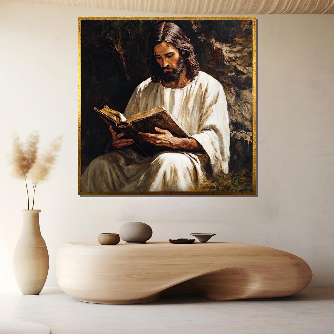 Jesus Reading Bible Classical Christian Painting Faith Poster